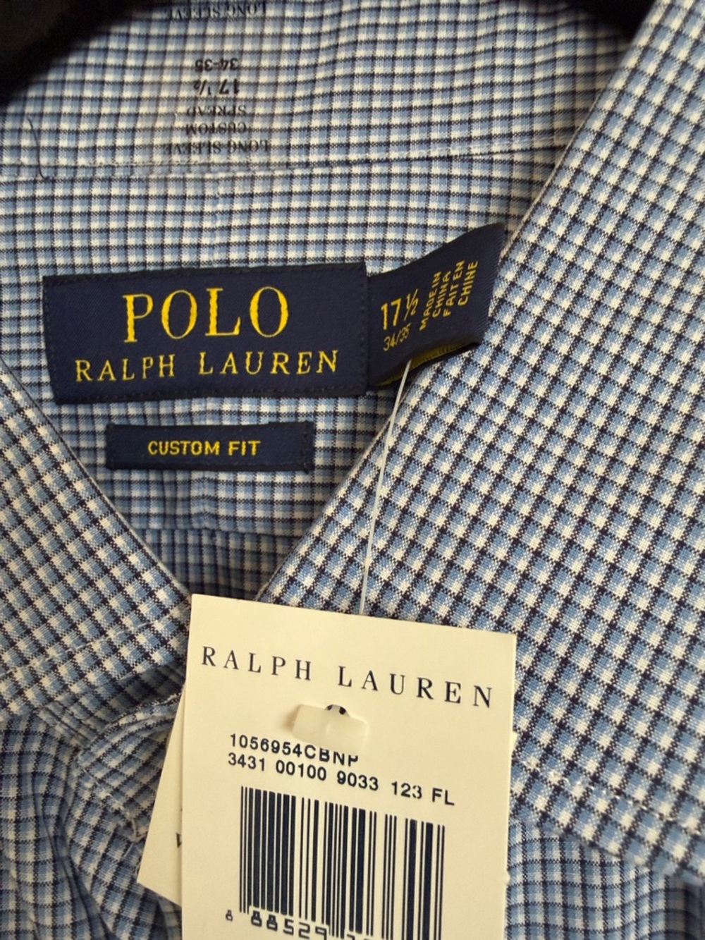 NWT Polo by Ralph Lauren men's Blue Micro-Check 17 1/2 Dress Shirt - Picture 2 of 10